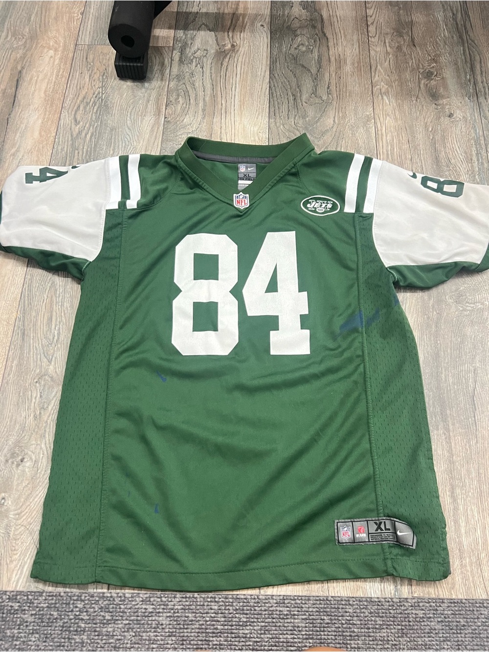 NFL Green and White #84 Football Jersey (KIDS XL, WOMENS SMALL)